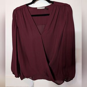 Alice+Olivia Burgundy Maroon Silk Loose Blouse Top
